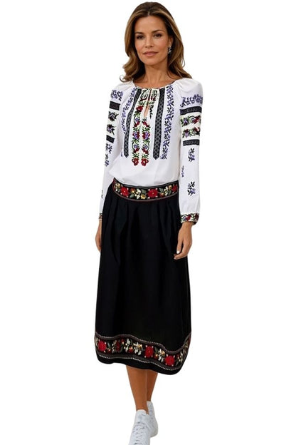 Fusta dama traditionala, negru/verde