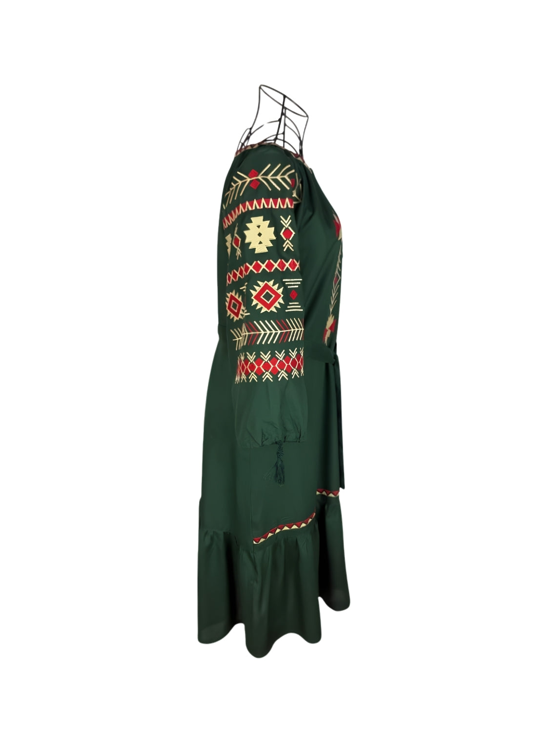 Rochie traditionala dama R25 verde/galben