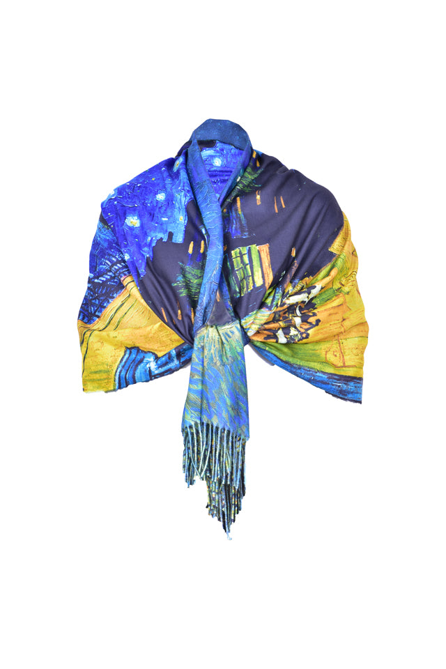 Fular tip esarfa pictata 2, Dacali, casmir ,03 albastru