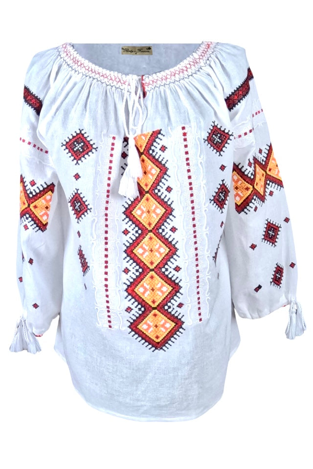 Bluza tip ie dama RD24, alb/portocaliu
