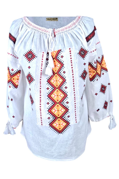 Bluza tip ie dama RD24, alb/portocaliu