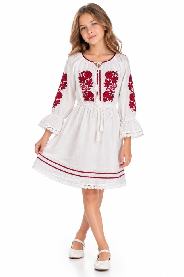 Rochie fete N alb/rosu bordo