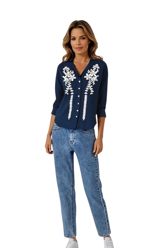 Bluza dama tip ie D24, bleumarin/alb