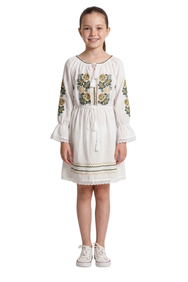 Rochie fete F26 alb/bej