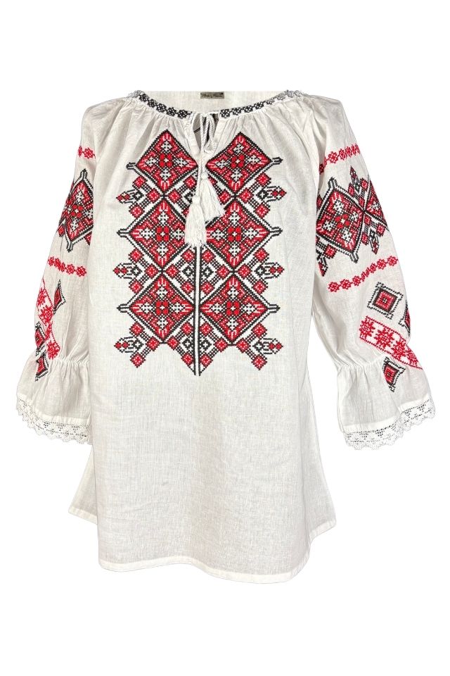 Bluza dama tip ie R256  alb/rosu