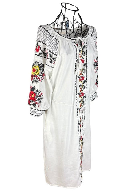 Rochie traditionala dama R25 alb/gri