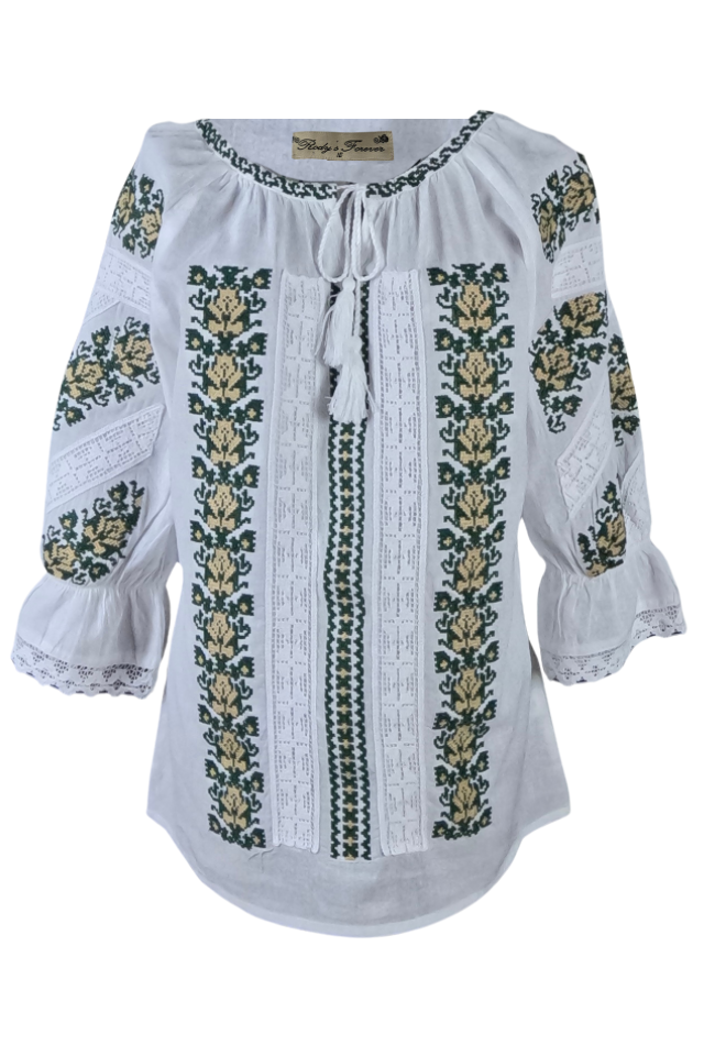 Bluza tip ie dama RD24, alb creta/verde moss