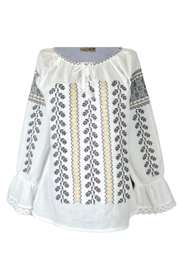 Bluza tip ie traditionala dama DEC, alb/auriu