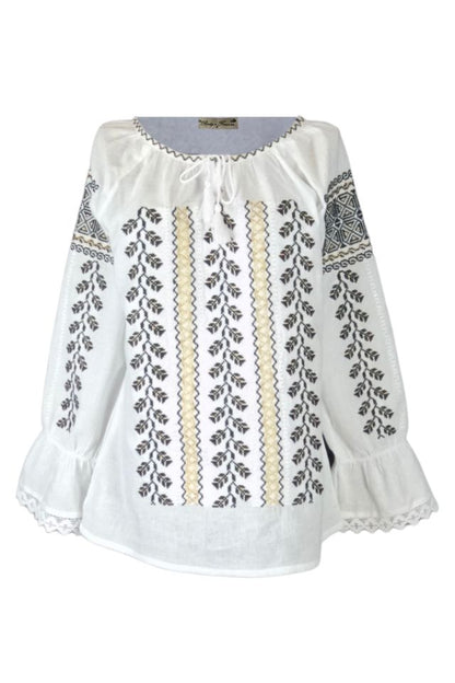Bluza tip ie traditionala dama DEC, alb/auriu