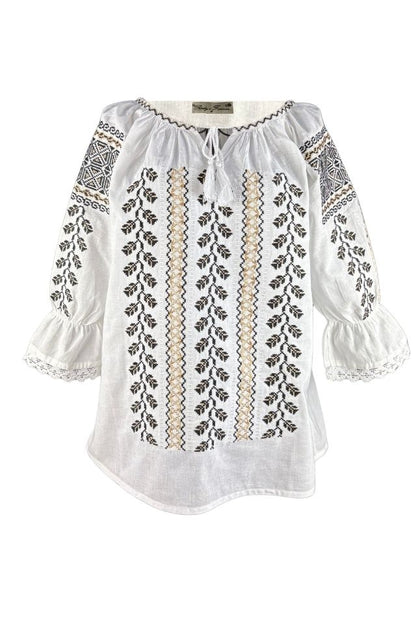 Bluza tip ie traditionala dama DEC, alb/auriu