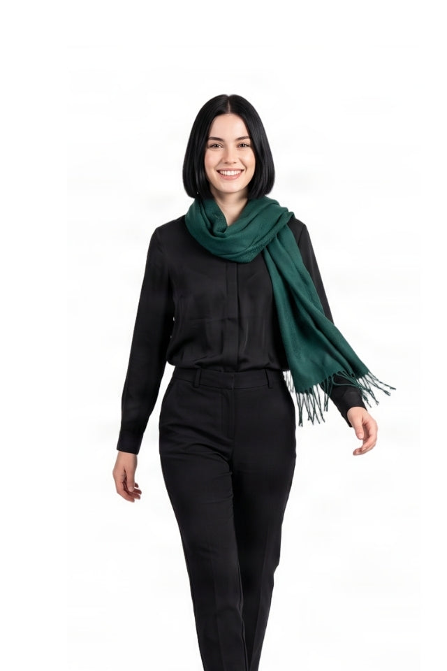 Fular dama de lux brodat uni verde