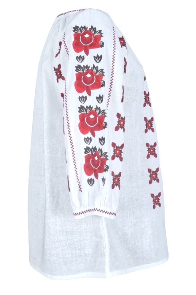 Bluza tip ie dama R2, alb pur/rosu bordo