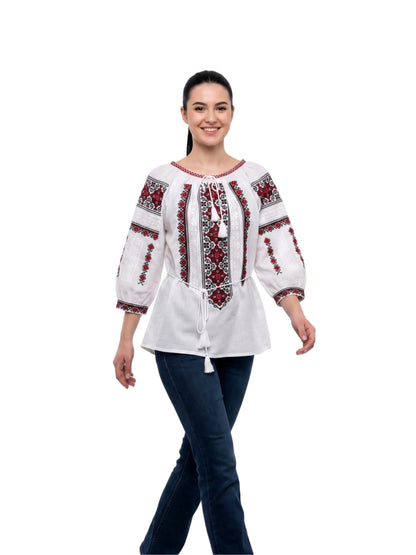 Bluza dama AU26 alb/rosu