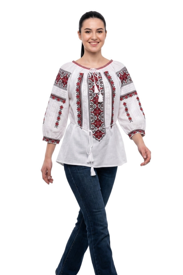 Bluza dama AU26 alb/rosu