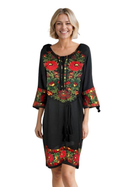 Rochie traditionala dama RL25 negru/rosu