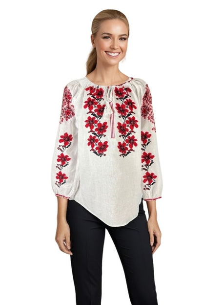 Bluza dama tip ie I26 alb/rosu