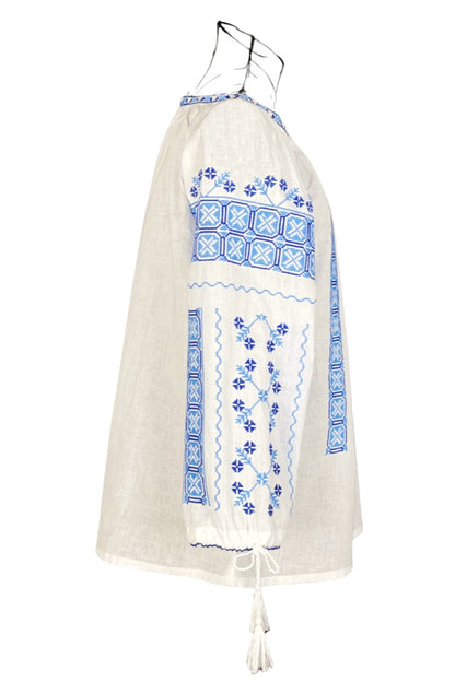 Bluza tip ie dama B23, alb/albastru cosmic