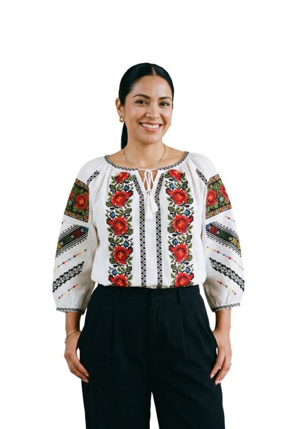 Bluza dama M26 alb/albastru