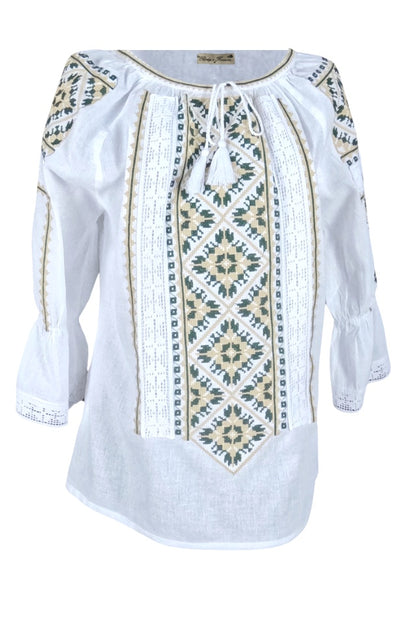 Bluza tip ie dama RDB2, alb pur/verde