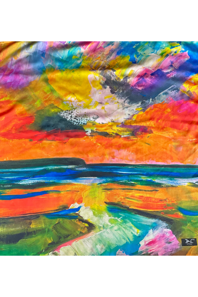 Esarfa patrata CA dama, albastru glossy/ portocaliu, 70x70 cm