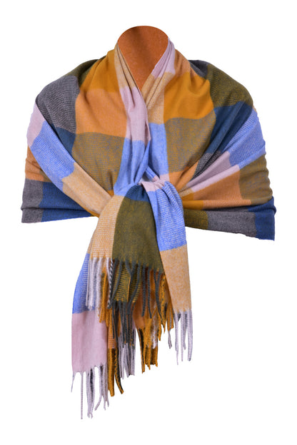 Fular casmir P unisex 4 , Dacali, albastru/galben