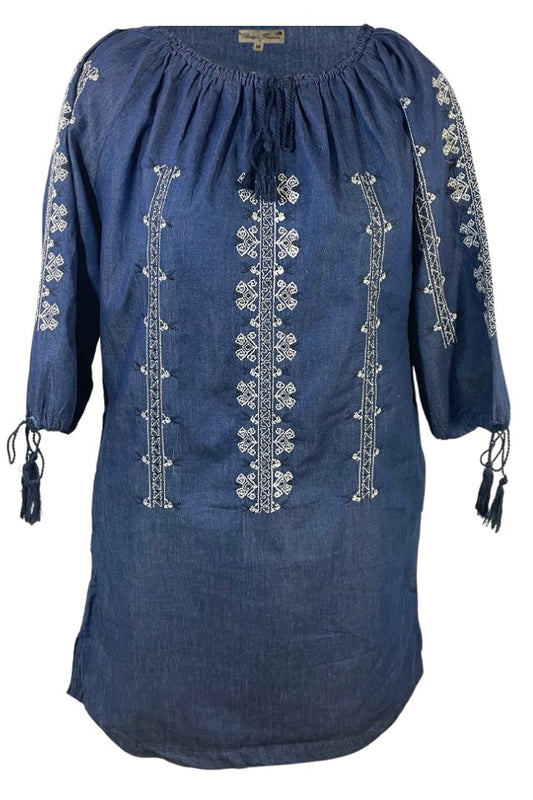 Rochie dama casual denim RB24, albastru nautic