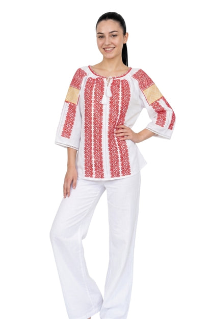 Bluza dama AU26 alb/rosu bordo