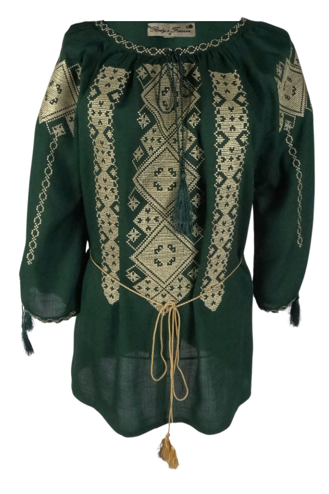 Bluza tip ie dama B23, verde/auriu