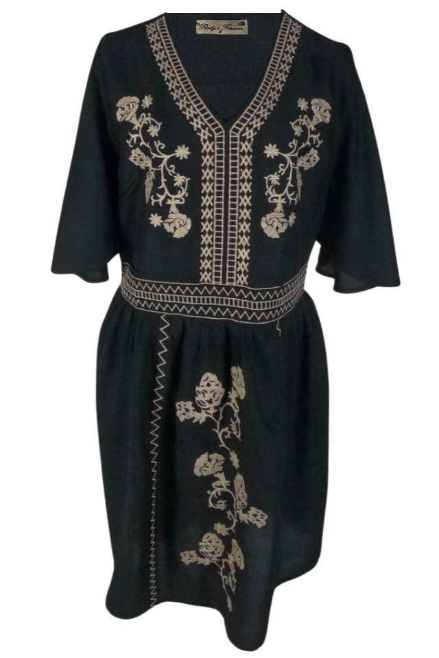 Rochie traditionala dama R, negru/bej