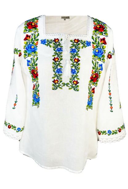 Bluza tip ie traditionala, dama ML 237 alb/verde broscuta