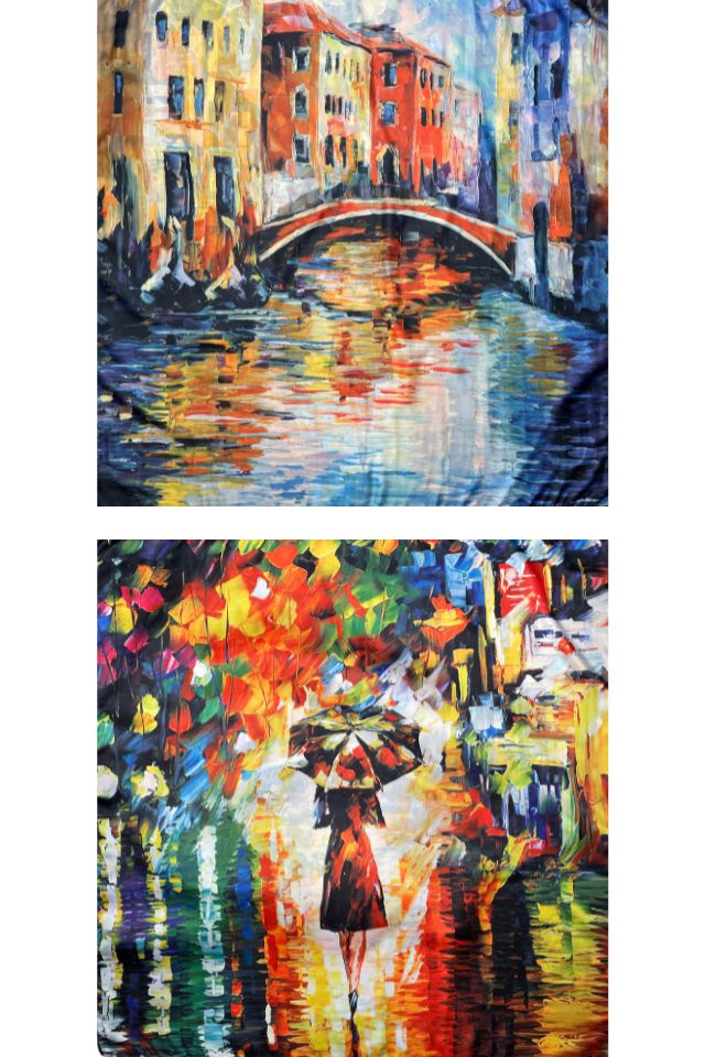 Esarfa patrata FP dama, Dacali, rosu/ albastru, 70x70 cm