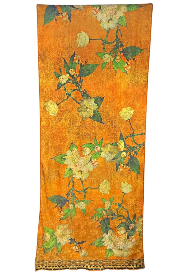 Esarfa de lux din matase naturala, maro/verde, 180x70cm