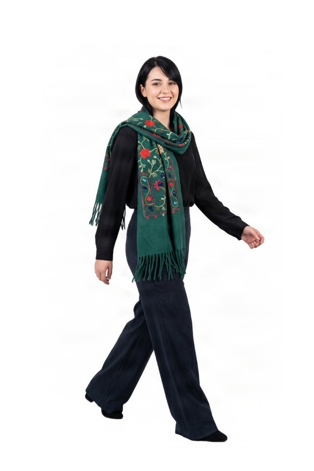 Fular dama de lux brodat colorat verde