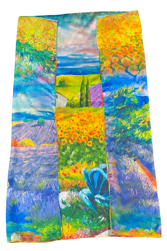 Esarfa patrata LV dama, mov/galben, 70x70 cm