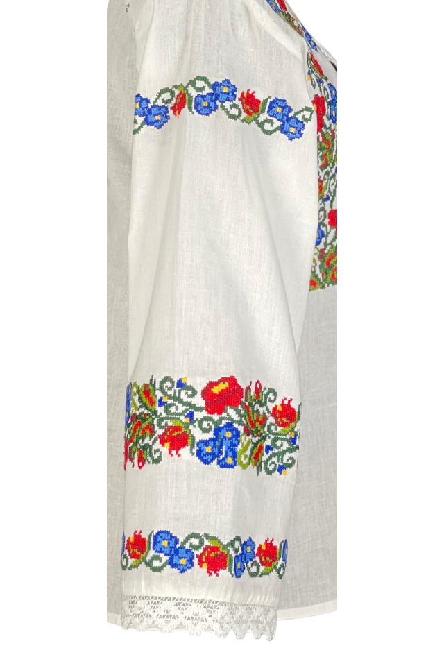 Bluza tip ie dama B23, alb creta/verde