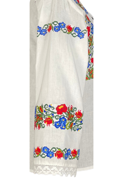 Bluza tip ie dama B23, alb creta/verde