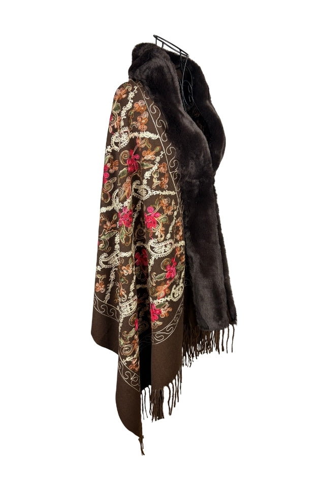 Fular dama tip poncho de lux maro inchis
