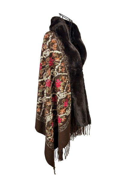 Fular dama tip poncho de lux maro inchis