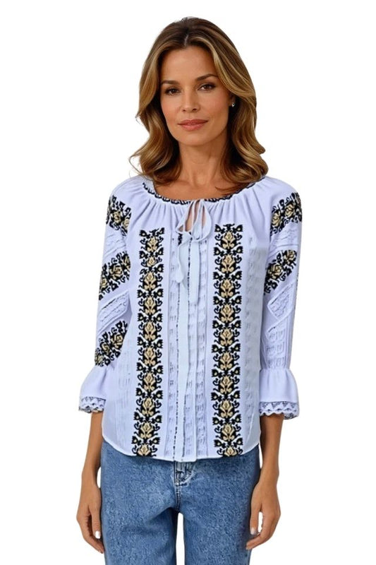 Bluza tip ie dama RD24, alb creta/verde moss