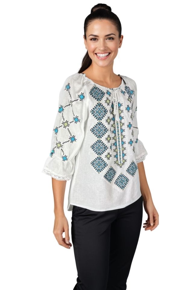 Bluza dama O25 alb/albastru deschis