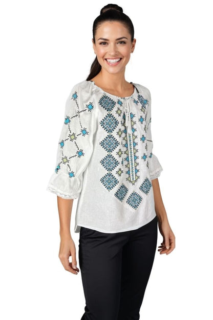 Bluza dama O25 alb/albastru deschis