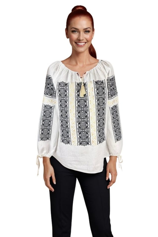 Bluza dama tip ie I26 alb/auriu
