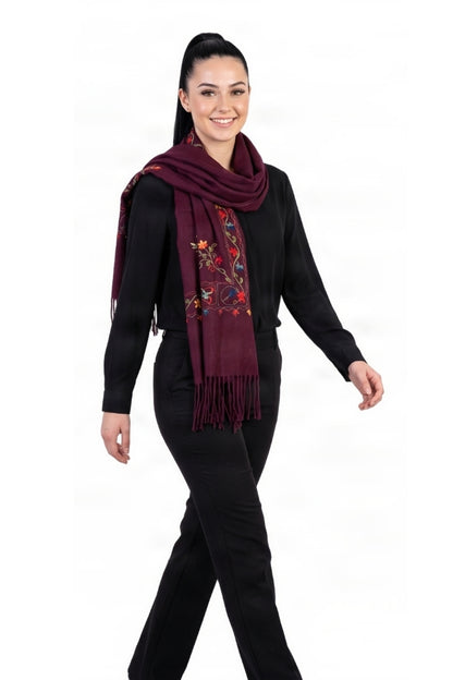 Fular dama de lux brodat colorat grena
