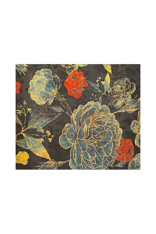 Esarfa de lux din matase naturala, negru/albastru, 180x70cm