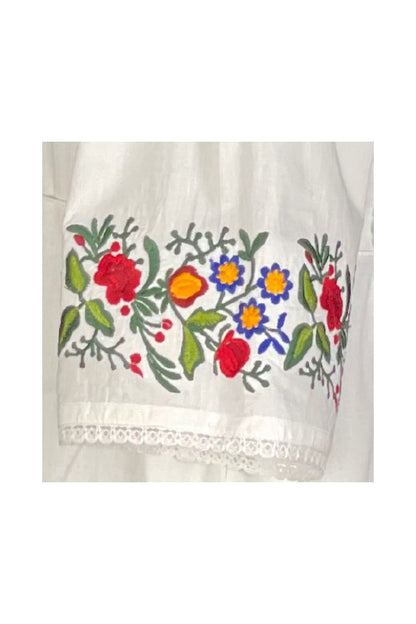 Rochie traditionala dama R24, alb/verde