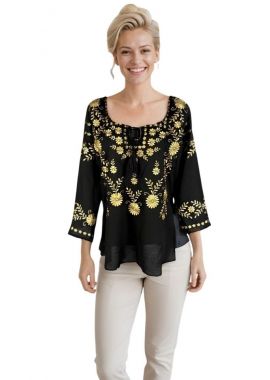 Bluza dama traditionala neagra  RS25 negru/auriu