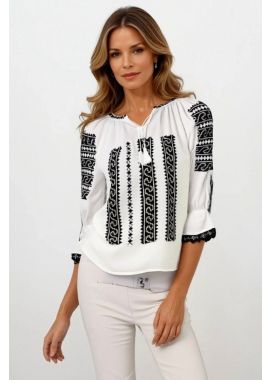 Ie dama alba cu broderie R 124, alb/auriu metalizat