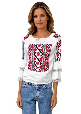 Ie dama alba cu broderie RM 128, negru royal