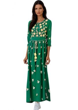 Rochie traditionala verde, dama, verde/crem