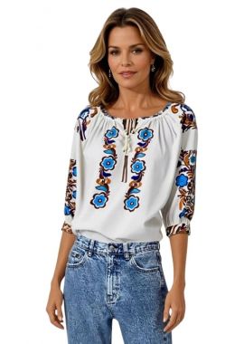 Bluza traditionala bej, dama B2, bej/maro